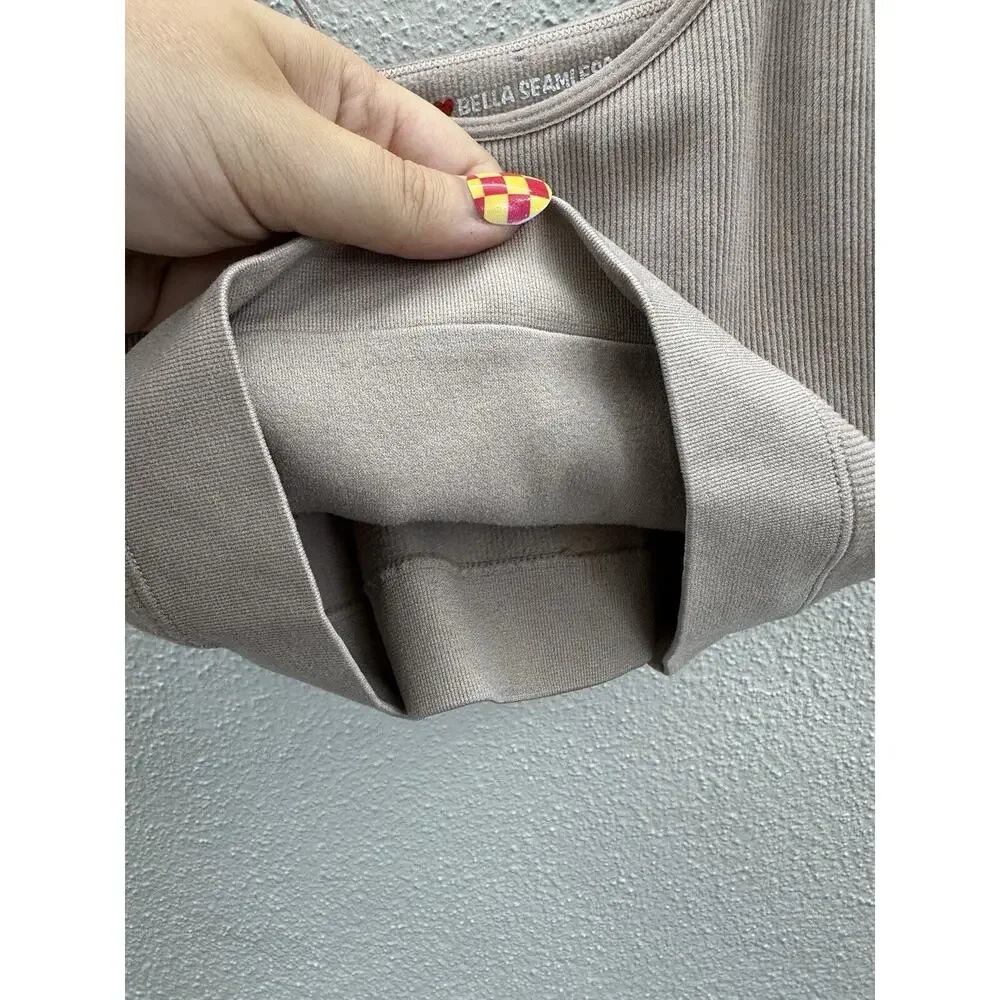 Bella Seamless Womens Crop Top Size Large Tan Ribbed - Picture 5 of 8